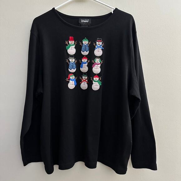Designers Original Studio Vintage Y2K Ugly Christmas T-Shirt Embroidered Snowman - Picture 1 of 9